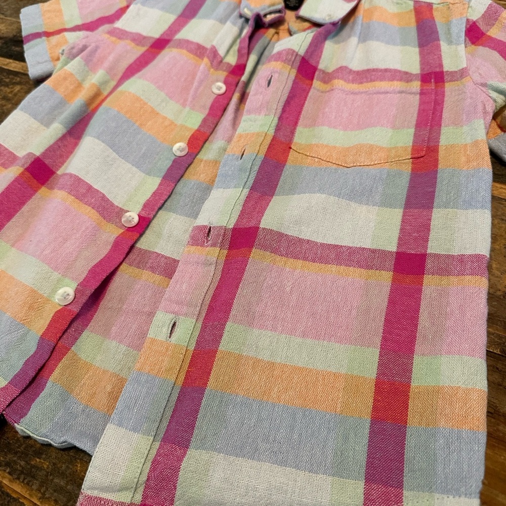 Nordstrom Linen Colorful Plaid Button-Up Shirt - Picture 3 of 3